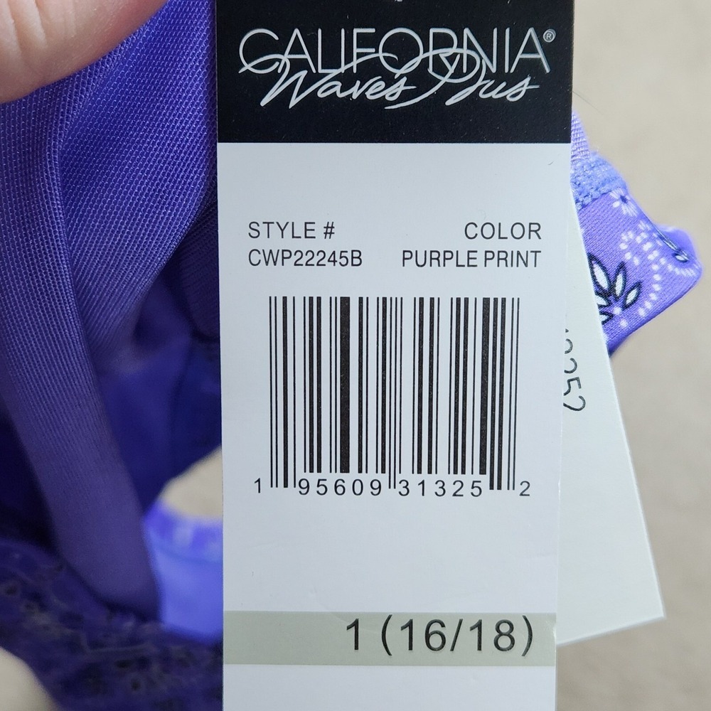 California Waves Plus Purple Mid High Rise Ruched Swimsuit Bottoms Sz 1X (16/18) - Picture 4 of 6